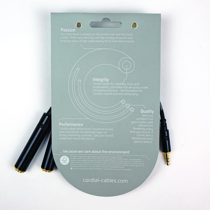 Cordial Cables 1' Y Adapter - Stereo 1/8" TRS to L/R Female 1/4" Mono - CFY0.3WG