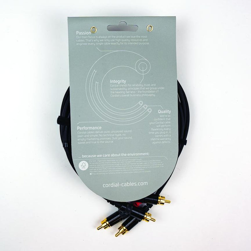 Cordial Cables 10' Unbalanced Twin Cable - RCA to RCA - Black - CFU3CC