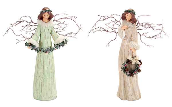 Holiday Angel Figurine with Branch Wings (Set of 2)