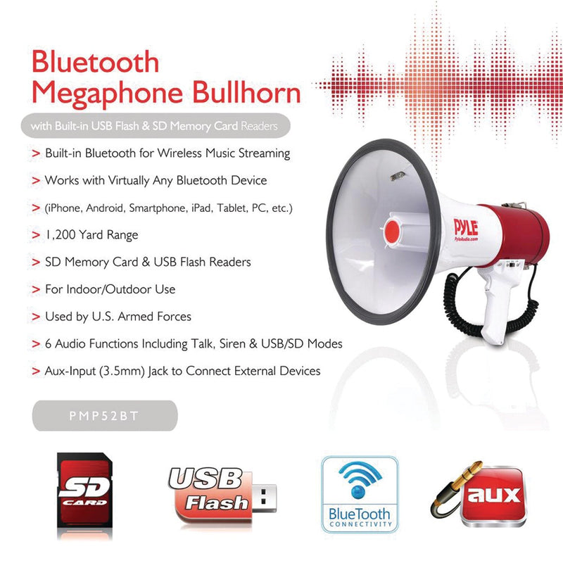 Pyle 50-Watt Bluetooth® Megaphone Bullhorn with Siren