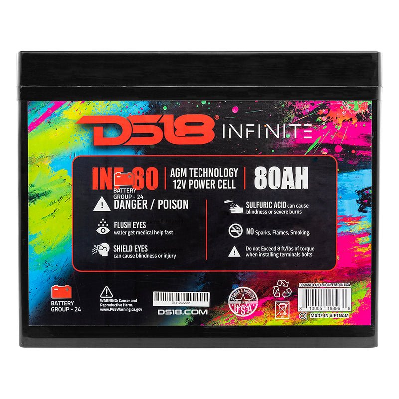 DS18 INF-80AH High-Capacity Car Audio Power Cell Battery: 80 Ampere-Hours