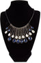 Statement Necklace w/ Blue & Clear Teardrop Crystals - 17" Cocktail Evening Bib