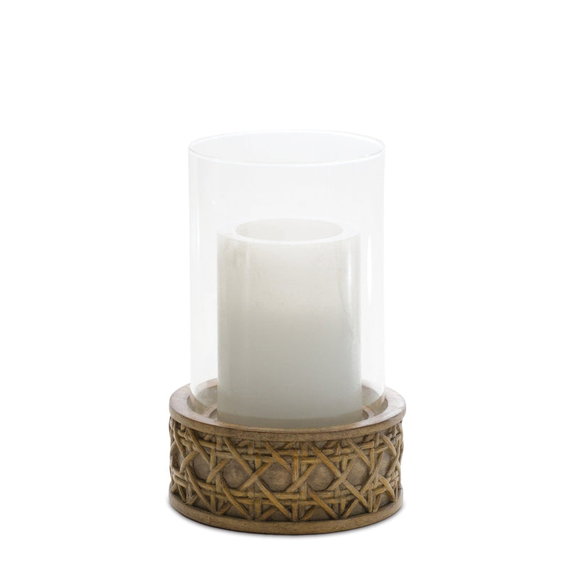 Wicker Design Candle Holder with Glass Hurricane (Set of 2)