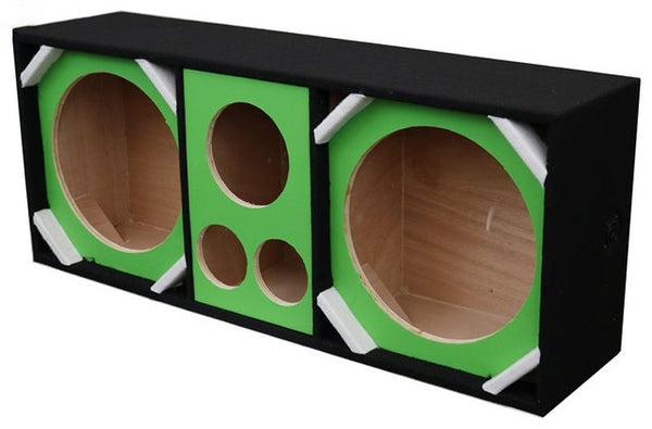 DeeJay LED Car Speaker Enclosure Two 12" Woofers w/ 2 Tweeters & 1 Horn - Green