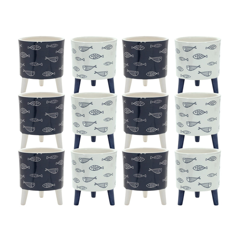 Coastal Fish Pattern Planter with Legs (Set of 12)