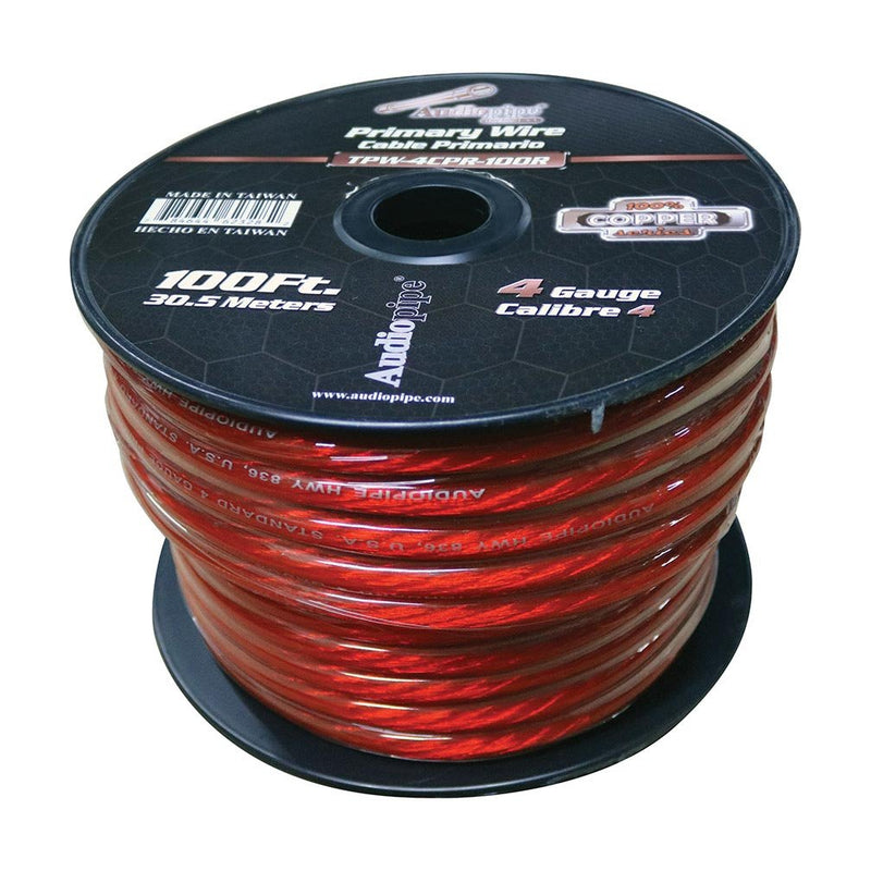 Audiopipe 4 Gauge 100% Copper Series Power Wire 100' Roll Red  TPW-4CPR-100R