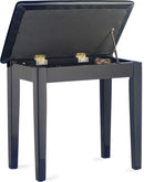 Stagg Highgloss Black Piano Bench w/ Black Vinyl Top & Storage Compartment