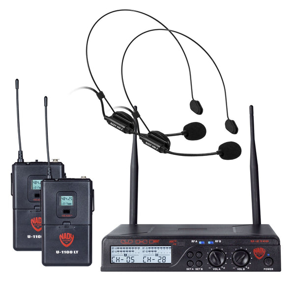 NADY Dual 100-Channel UHF Wireless Headset Microphone System -  U-2100-HM3