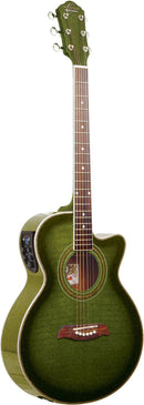 Oscar Schmidt Concert Acoustic Electric Guitar - Flame Trans Green - OG10CEFTGR