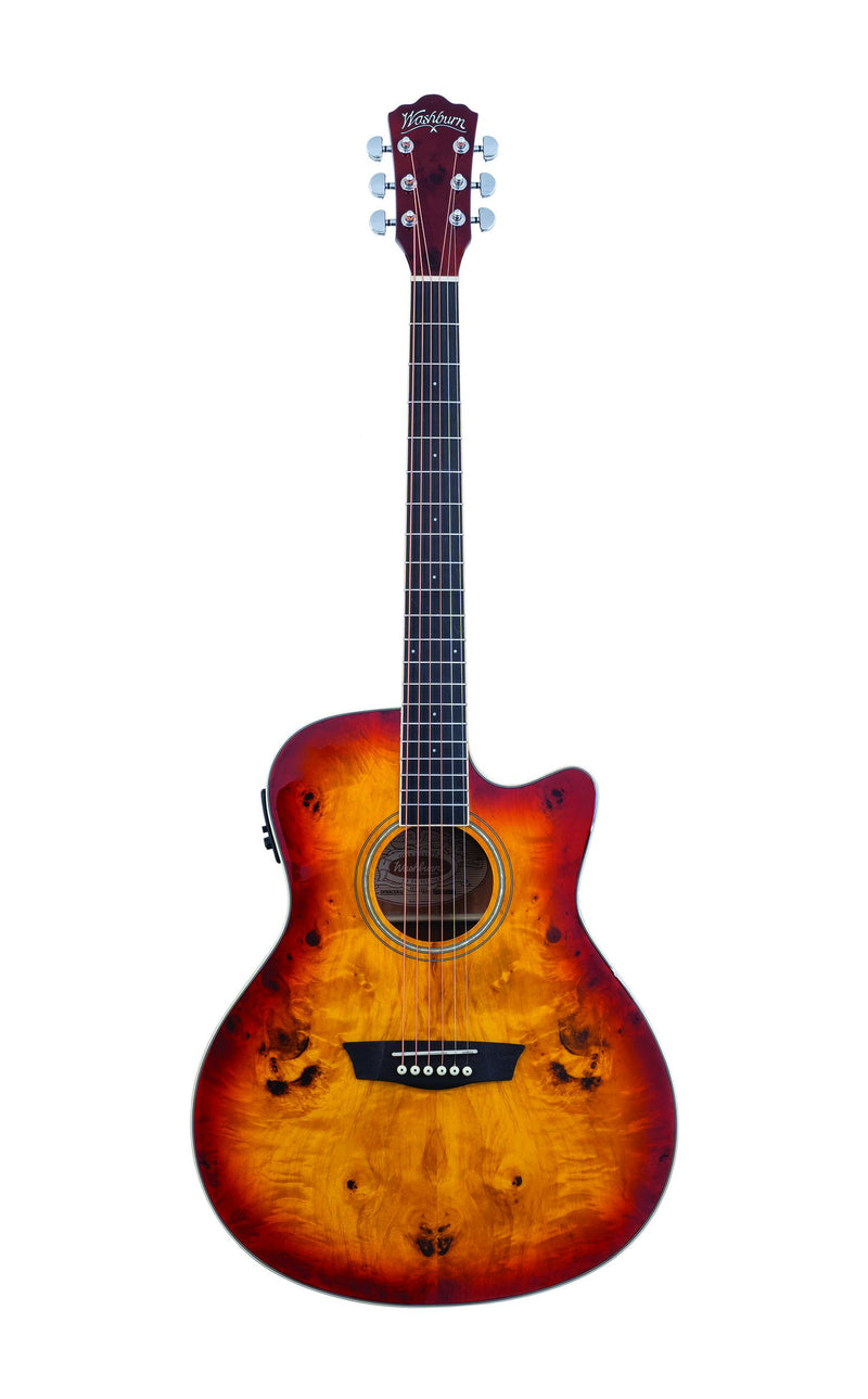 Washburn Deep Forest Burl Grand Auditorium Acoustic Electric Guitar - Amber Fade