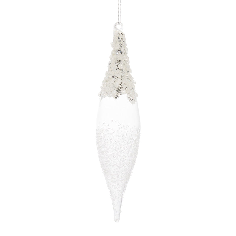 White Beaded Tear Drop Icicle Ornament (Set of 12)