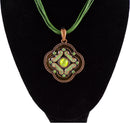 Pendant Necklace w/ Bronze & Green Colors w/ Green Rhinestones - 18"