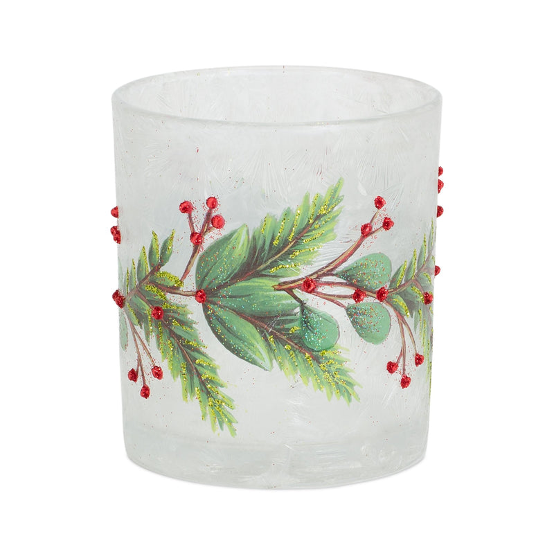 Frosted Glass Votive Candle Holder with Beaded Berry Design (Set of 6)