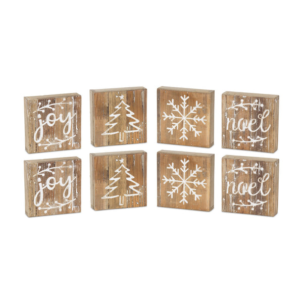 Rustic Wood Christmas Block Décor (Set of 8)