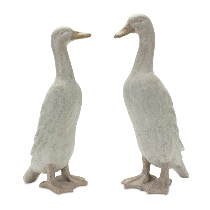 Distressed Stone Standing Duck Garden Statue (Set of 2)