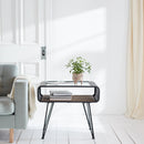 Iron Side Table with Rattan Accent 23.5"H