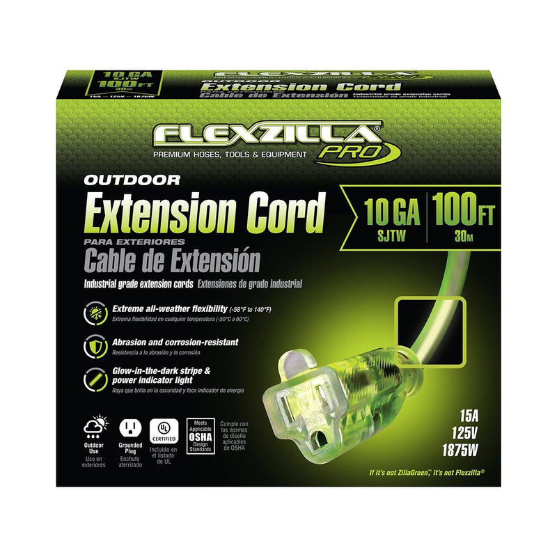 Flexzilla® Pro Extension Cord 10/3 AWG SJTW 100' Outdoor Lighted Plug FZ512935