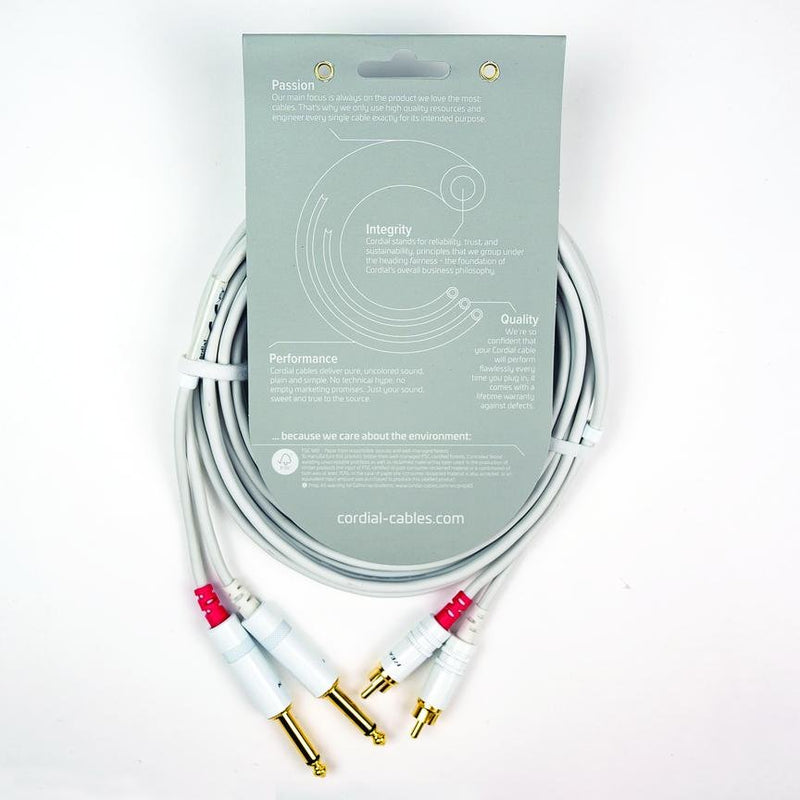 Cordial 10' Unbalanced Twin Cable - 1/4″ to RCA - White - CFU3PC-SNOW