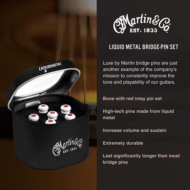 Martin Luxe Acoustic Guitar Bridge-Pin Set - Bone White w/ Red Inlay - 18APP0004