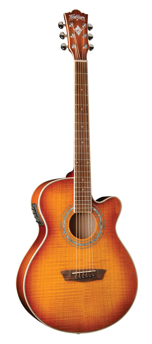 Washburn EA15 Festival Mini Jumbo Acoustic Electric Guitar - Ice Tea Burst