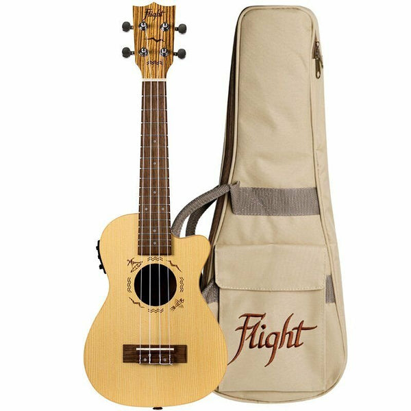 Flight CEQ Electric Acoustic Concert Ukulele w/ Gigbag - Zebrawood - DUC328CEQ - Open Box