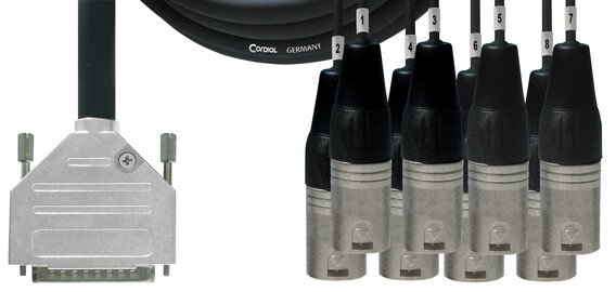 Cordial 8-Channel Analog Tascam D-Sub 25 to XLRM Breakout 10' Cable - CCFD3DMT