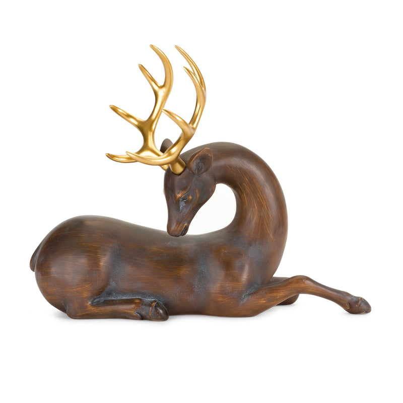 Laying Deer Figurine with Gold Antlers (Set of 2)