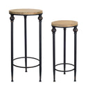 Round Wood and Metal Plant Stand Table (Set of 2)