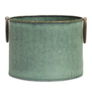 Round Metal Tub Planter with Distressed Green Finish (Set of 2)