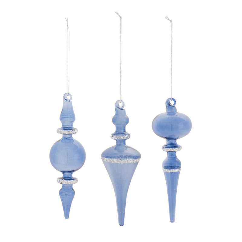 Blue Glass Finial Drop Ornament (Set of 12)