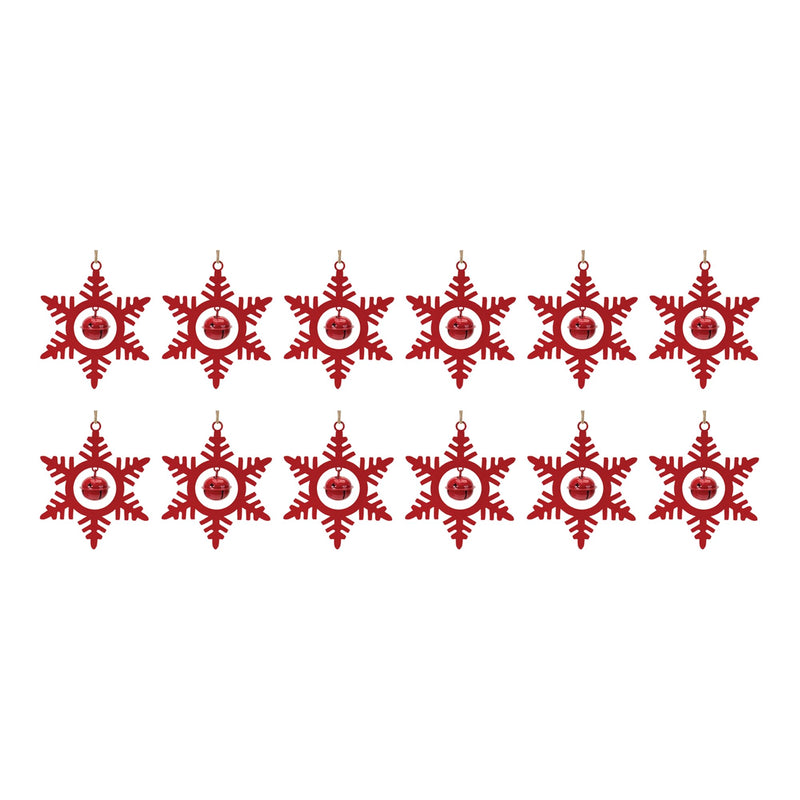 Metal Snowflake with Bell Ornament (Set of 12)