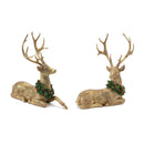 Laying Deer Figurine with Holly Wreath (Set of 2)