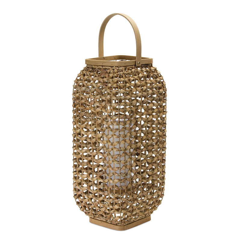 Woven Wicker Lantern with Glass Insert 20"H