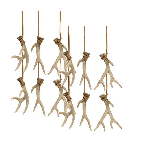 Rustic Deer Antler Hanging Ornament with Rope Tie (Set of 12)