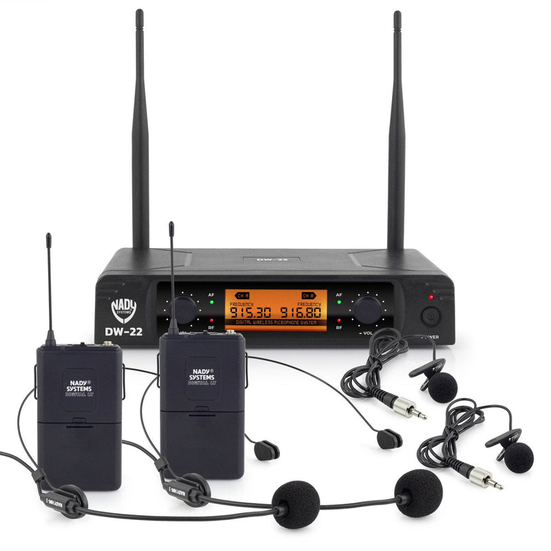 Nady Dual Digital Wireless system w/ 2 Lapel Mics & 2 Headset Mics DW-22 LT-HM