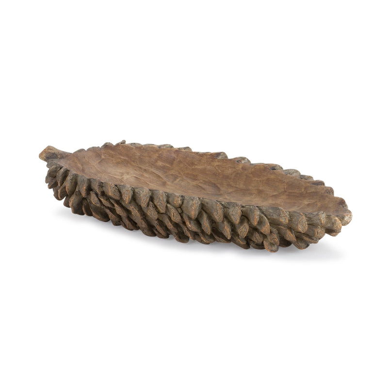 Pine Cone Accent Bowl with Carved Design 19.5"L