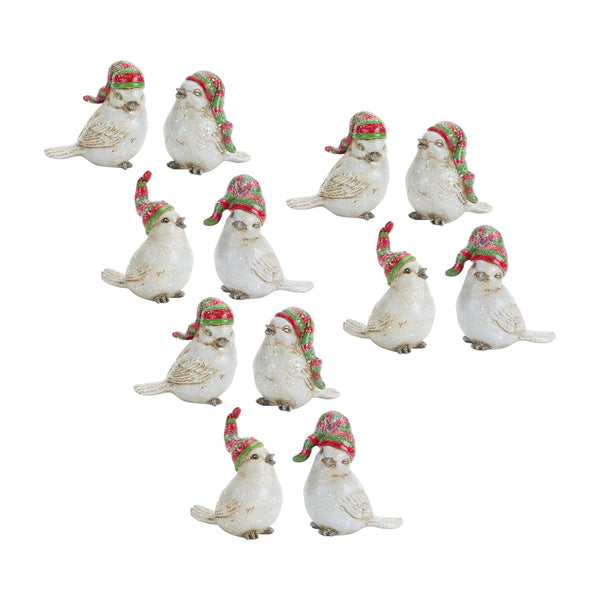 Winter Bird Figurine with Stocking Hat (Set of 12)