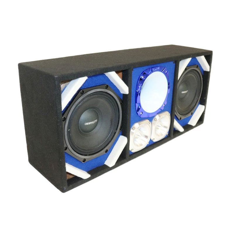 Deejay LED Loaded Box w/ 2 8” Woofers, 1 Horn & 2 Bullet Tweeters - Blue