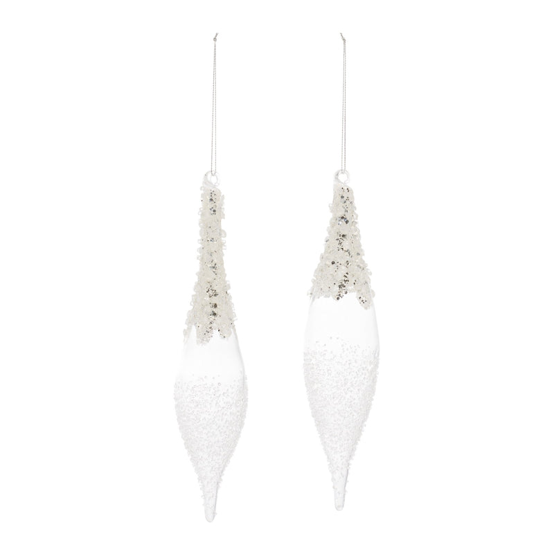 White Beaded Tear Drop Icicle Ornament (Set of 12)