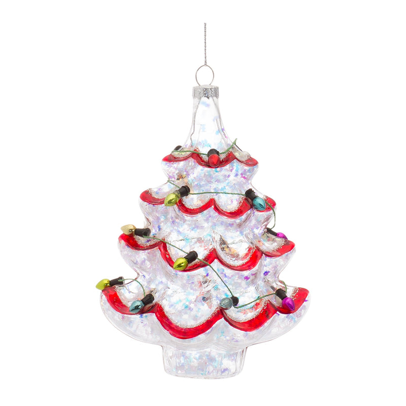 Glass Christmas Tree Ornament with Colored Lights String (Set of 12)