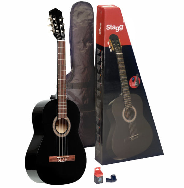 Stagg 4/4 Classical Guitar Pack with Tuner & Gig Bag - Black - SCL50-BLK PACK