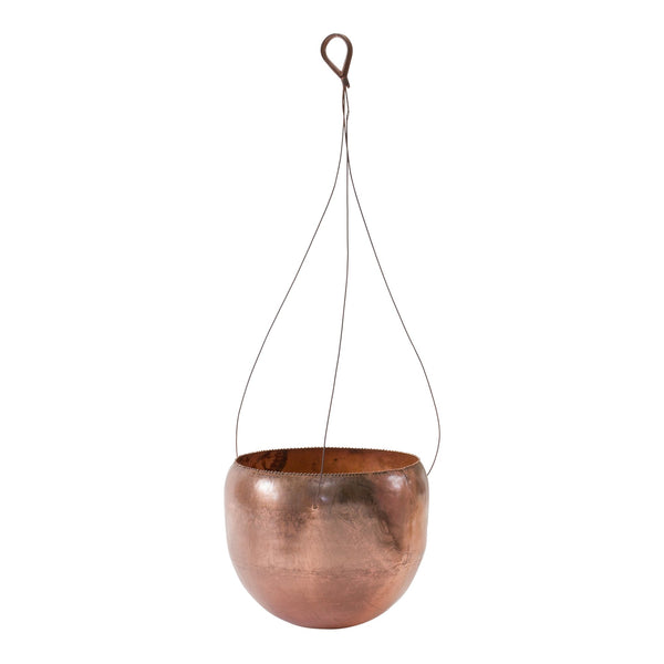 Crackling Copper Metal Planter with Hanger 21"H