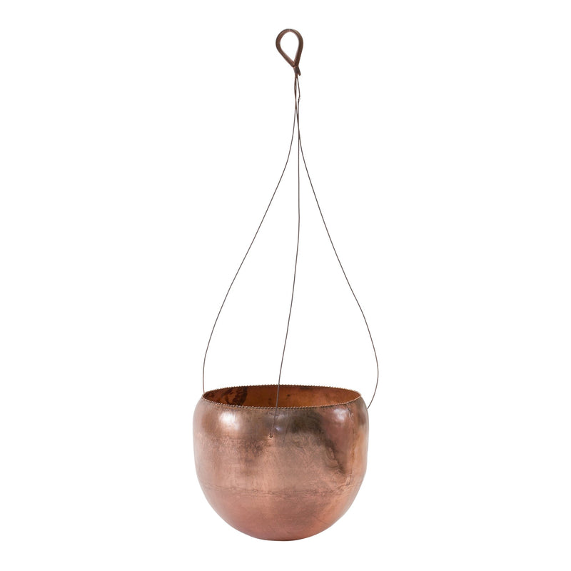 Crackling Copper Metal Planter with Hanger 21"H