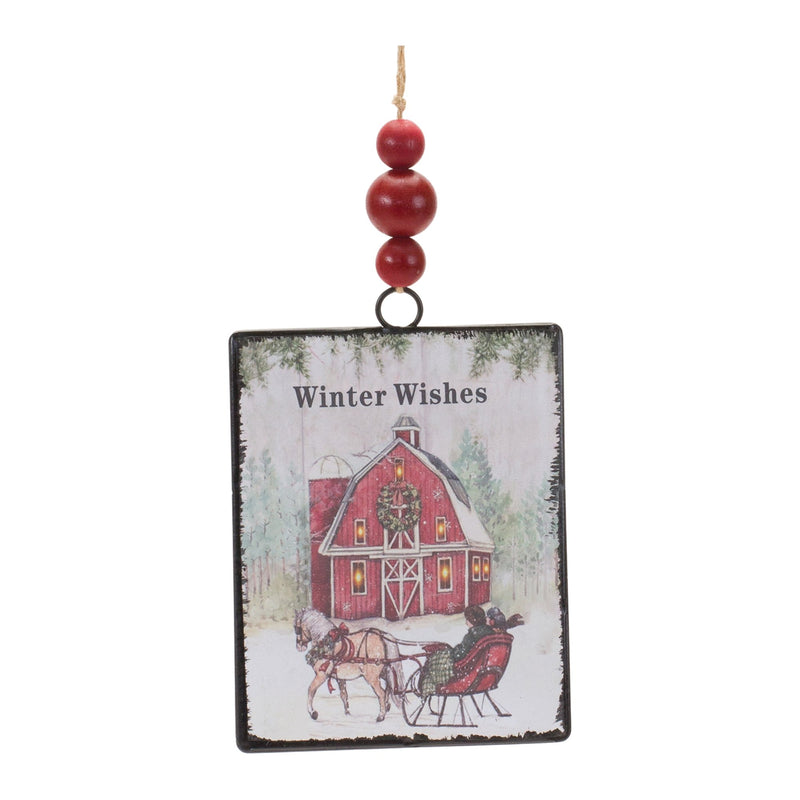 Glass Winter Wishes Barn Ornament (Set of 12)