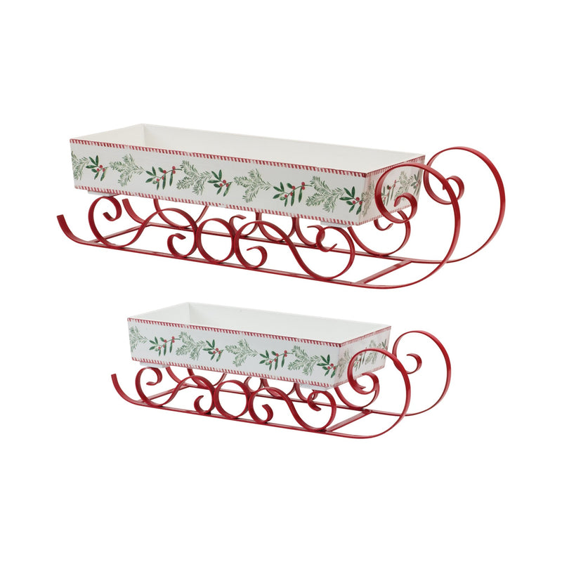 Wooden Sleigh with Pine Accents (Set of 2)