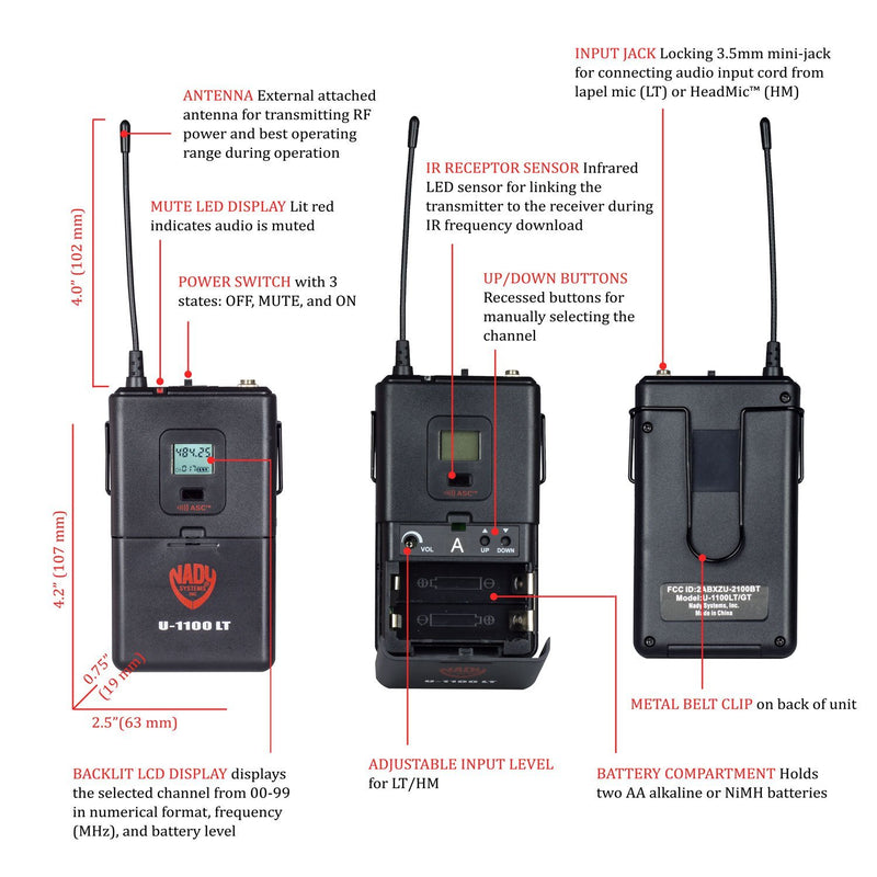 NADY Dual 100-Channel UHF Wireless Headset Microphone System -  U-2100-HM3