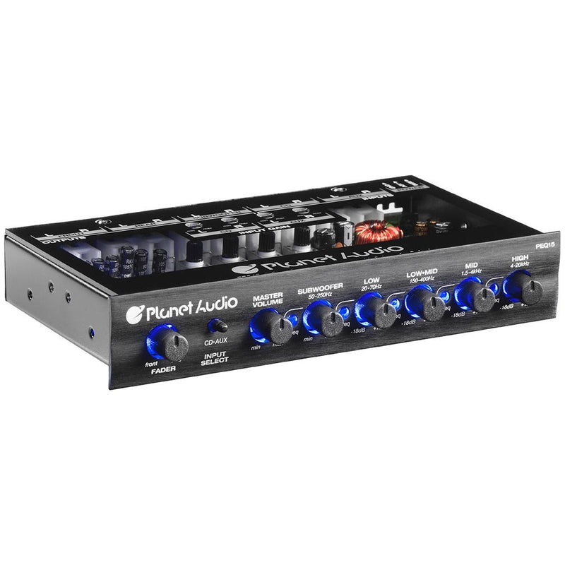 Planet Audio 5 Band Equalizer Aux input master volume control half DIN - PEQ15