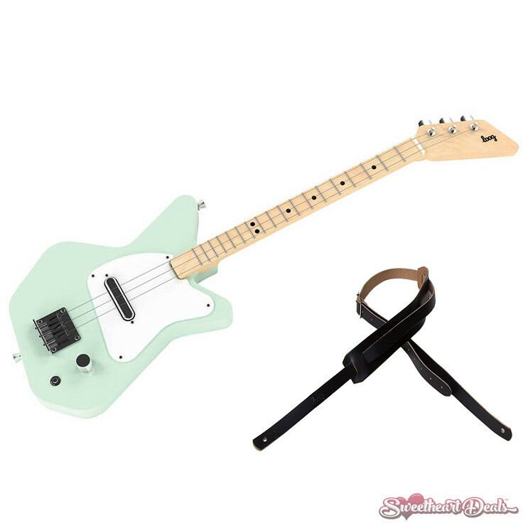 Loog Pro Electric Green 3-Stringed Solidbody Guitar - with Strap