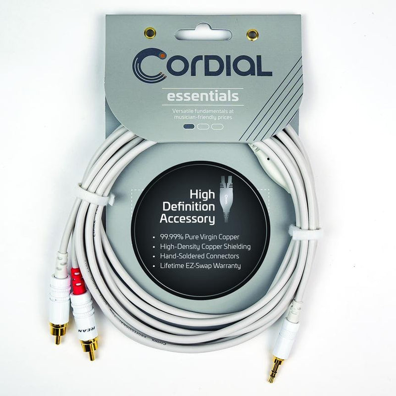 Cordial 5' Y Adapter - Stereo 1/8" TRS to L/R Mono RCA - White - CFY1.5WCC-SNOW