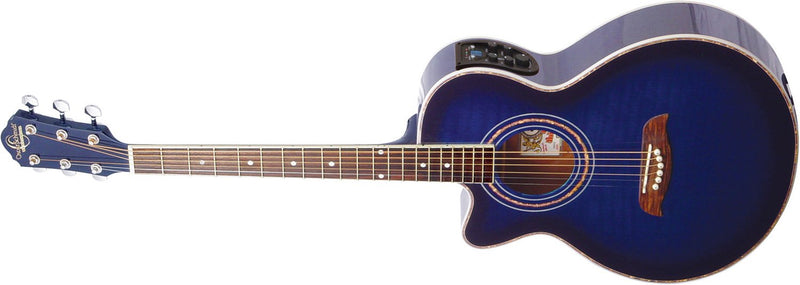 Oscar Schmidt Folk Left-Handed Cutaway Acoustic Electric Guitar Flame Trans Blue